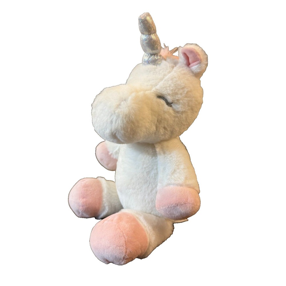 KellyToy Cuddle Baby Unicorn Rattle‎ Soft Plush White Pink Silver Infant Lovey